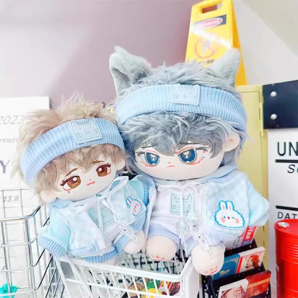 Niannyyhouse 10cm~15cm 20cm 40cm Plüschpuppenkleidung Stirnband Kapuzenpullover Mantel Hose Baumwollpuppe Anziehzubehör (Hellblau 10cm~15cm)