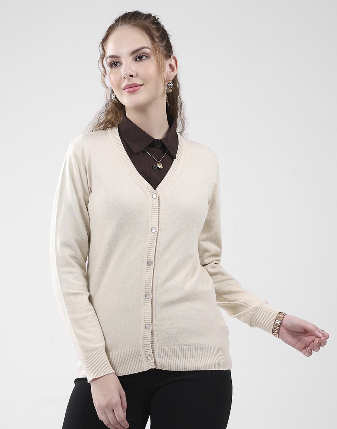 MONTE CARLO Dames V-hals Cardigan met Lange Mouwen M beige