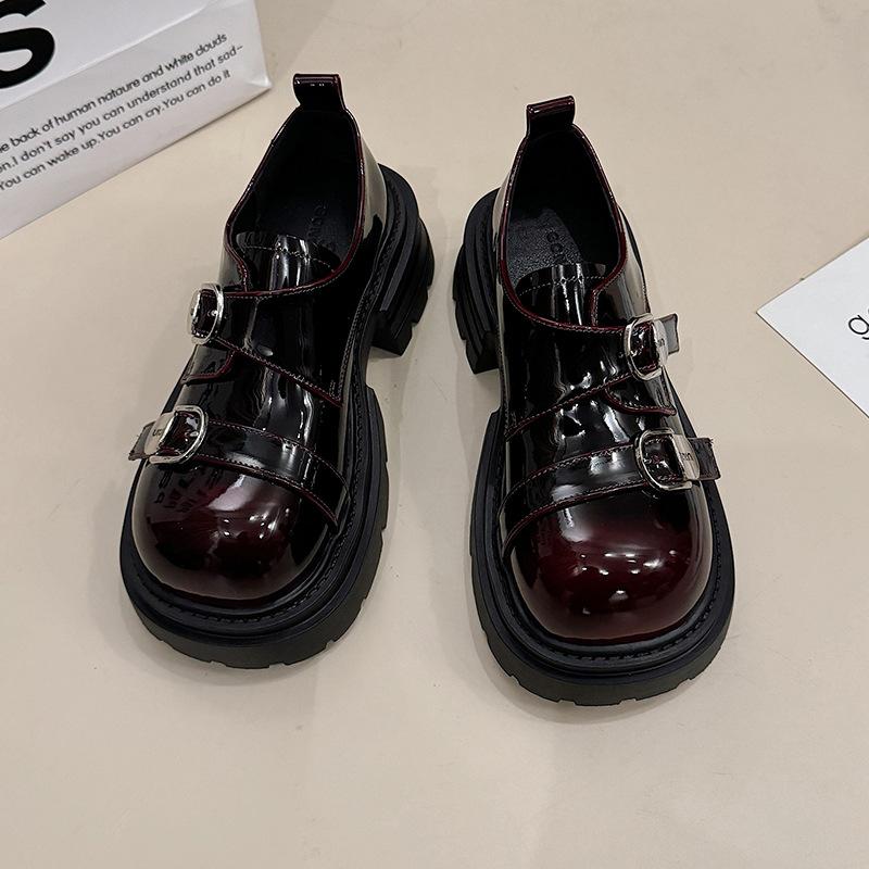 

Модные туфли-лодочки с круглым носком на черной платформе из маленькой кожи, женские новые весенние универсальные Мэри Джейн Love 40 красный