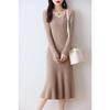 V-Neck Wool-Cashmere Sweater Dress for Women - Slim Fit, Mid-Length, Over-the-Knee, Autumn/Winter Style