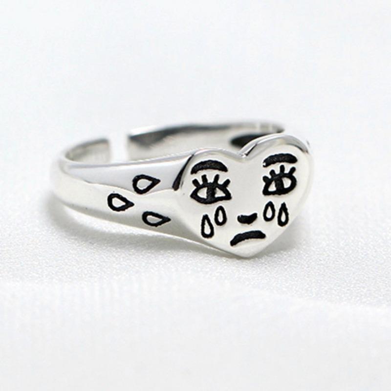 Men and Women Love Crying Faces, Sad Expressions with Teardrop Expressions, Retro Open Rings