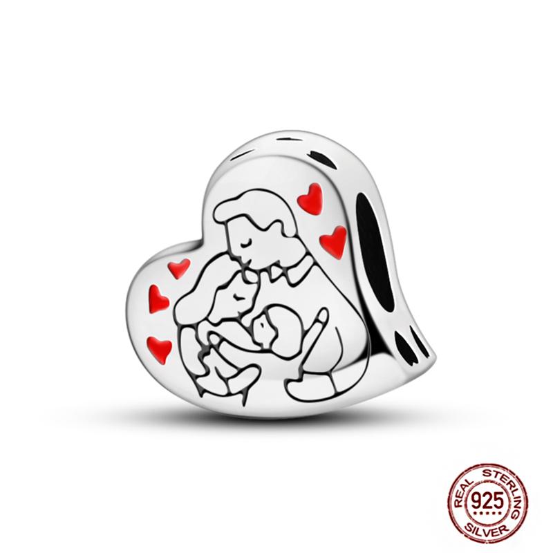 Copper Charms Great Love Mother Family Sister Pink Heart Tulip Cha Beads Fit Original Bracelet Diy Mother'S Day Jewelry Gift