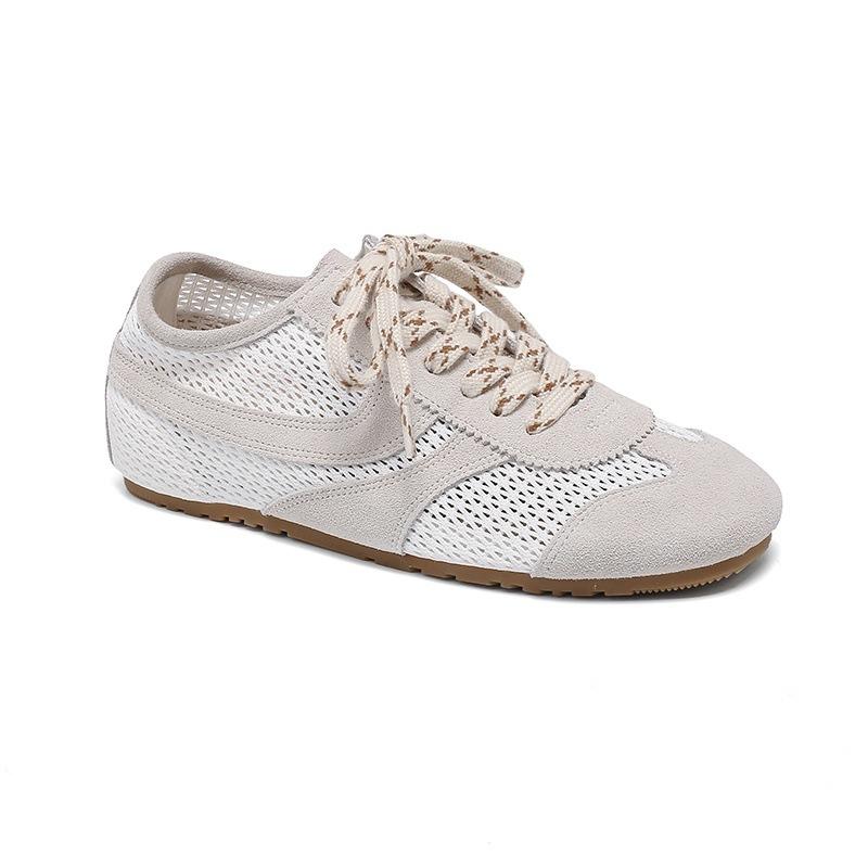 Leather German training shoes women's 2025 summer new mesh breathable retro casual sports shoes flat bottom low top board shoes women