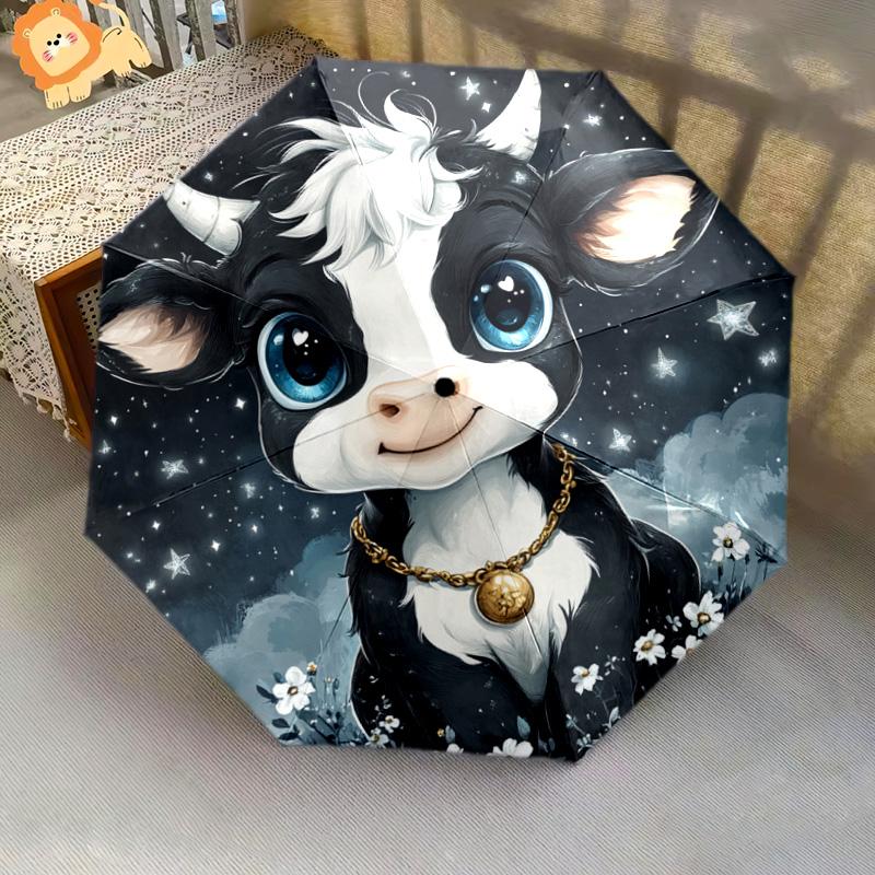 1 Stück Automatischer Faltregenschirm - Niedliches Kuhmuster, Tragbares & Faltbares Design mit 8 Speichen, Weihnachts-Geburtstagsgeschenke