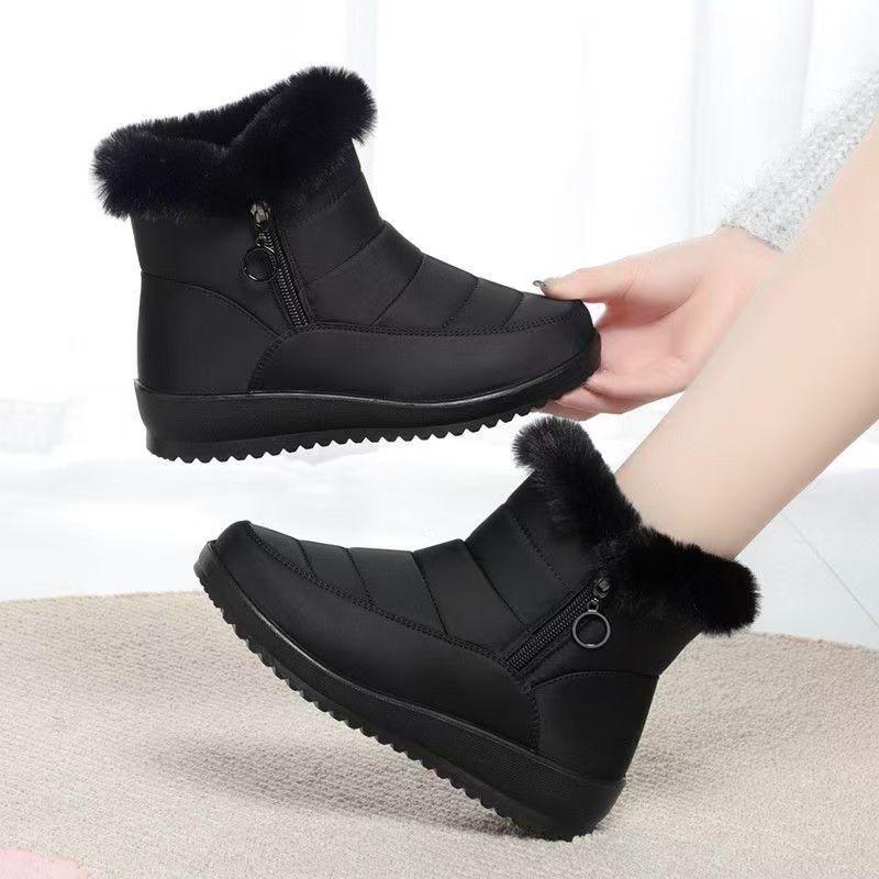 Women Winter New Flat sole High Top Snow Boots Thick Sole Non Slip Waterproof Thicken Plush Keep Warm Elderly Cotton Boots