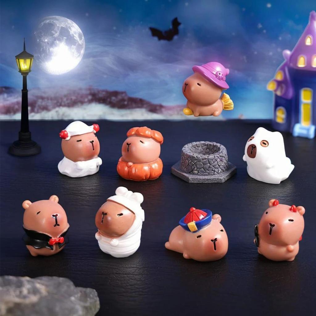Non-Toxic 8Pcs Mini Halloween Capybara Cute 8 Styles Capybara Tiny Animal Figures For Halloween Party Gifts Desks Party Decoration