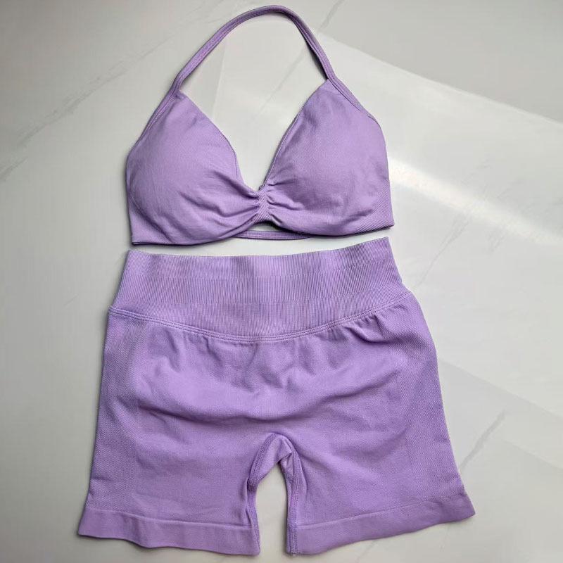 Women's Halter Neck Sports Bra and Shorts Set - Yoga Fitness One-Strap Design