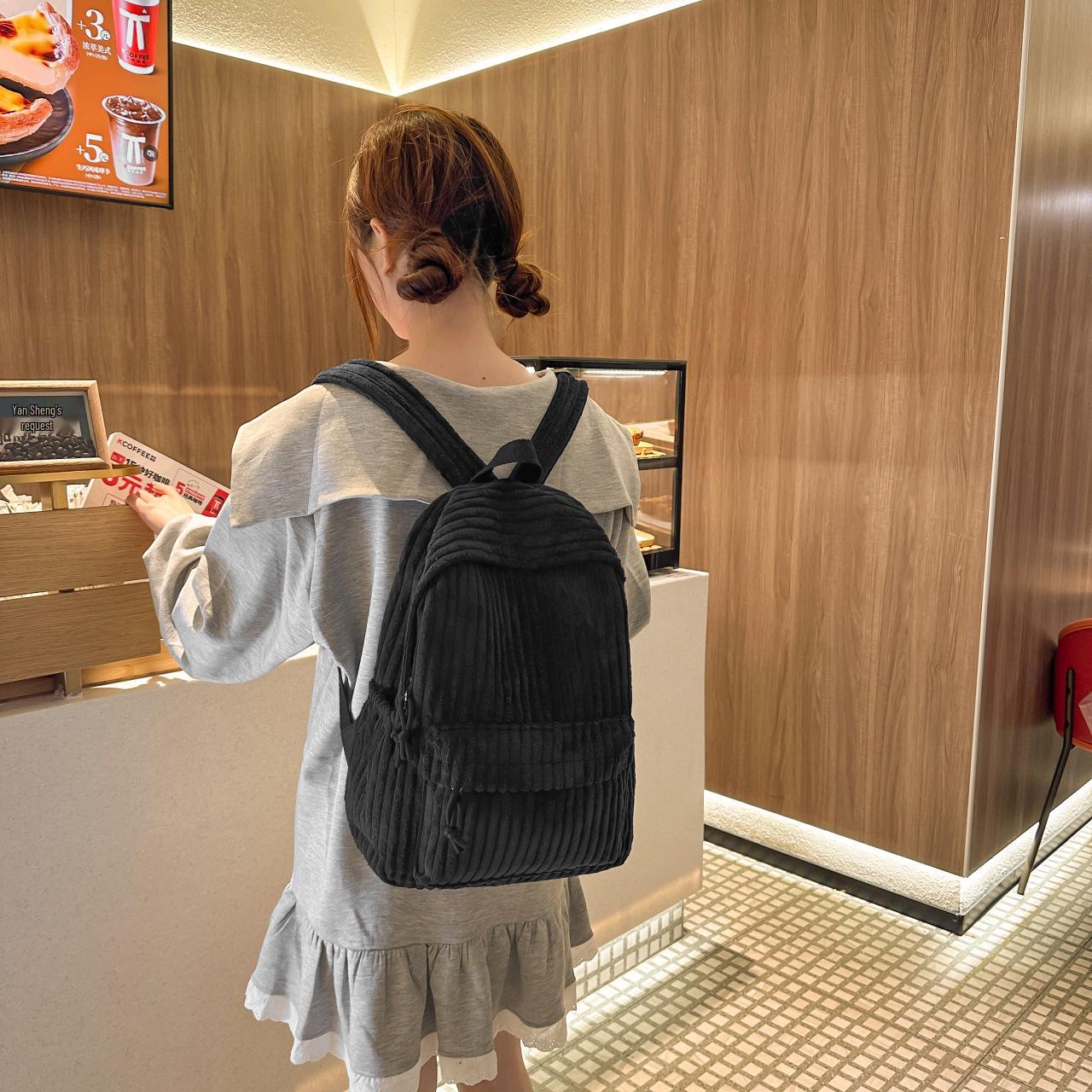 

Retro Corduroy Women s Plaid Backpack - Lightweight, Durable, Versatile Large-Capacity Student Bookbag One Size чорний