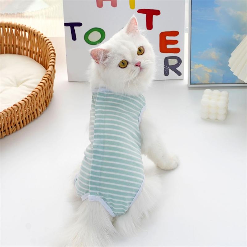 Fashion Solid Color Striped Cat Sterilization Clothes for All Seasons Small and Medium Dog Clothes Postoperative Cat Supplies