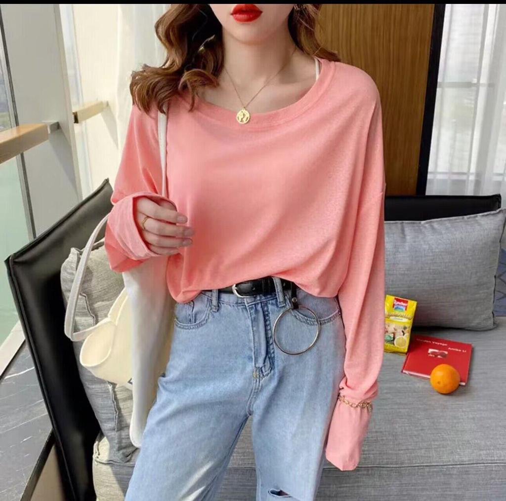 Bluză de vară pentru femei, culoare bomboană, cu mâneci lungi, largă, din mătase de gheață, protecție solară