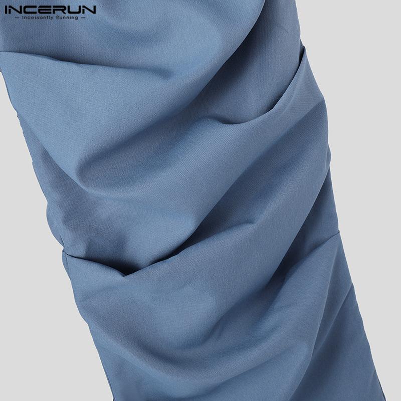 INCERUN Pánské kalhoty se zipem v pase, ležérní zavinovací volánkové dlouhé legíny, kalhoty