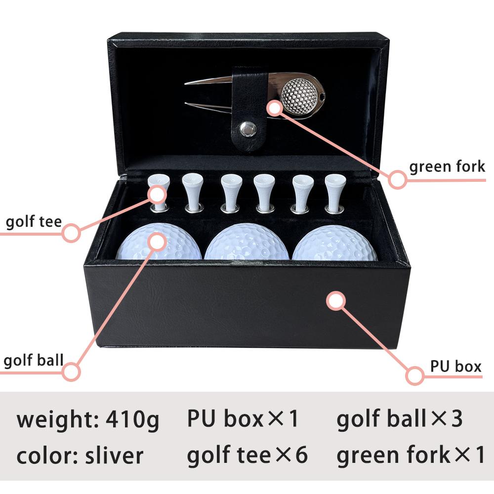 Luxusní kožený golfový dárkový set, Vlastní vysoce kvalitní značkovač jamky, Krabička na uložení golfových míčků a týček, Prémiový golfový suvenýr