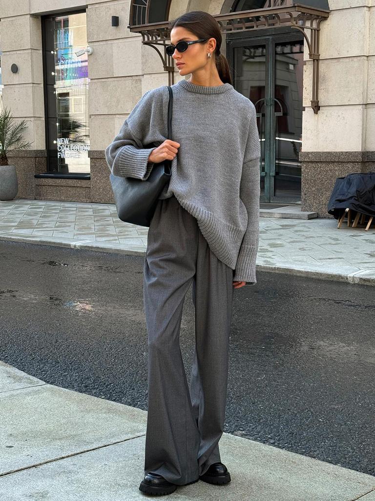 Winter Women's Oversize Sweater Burgundy O-neck Vintage Pullover Women Jumper Basic Gray Female Warm Knitted Sweaters for Women