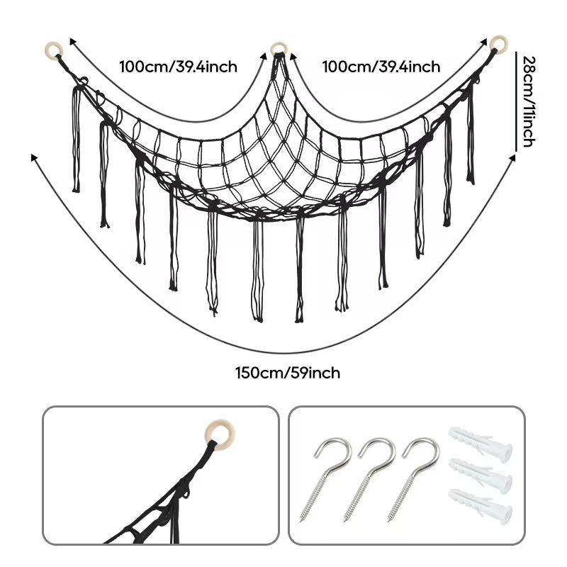 Colorful Tassel Cotton Rope Hanging Toy Storage Net for Kids' Room