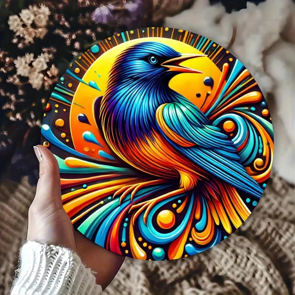 Vintage Style Metal Tin Sign Colorful Crow Art Weatherproof Wall Decor Home Office Gift