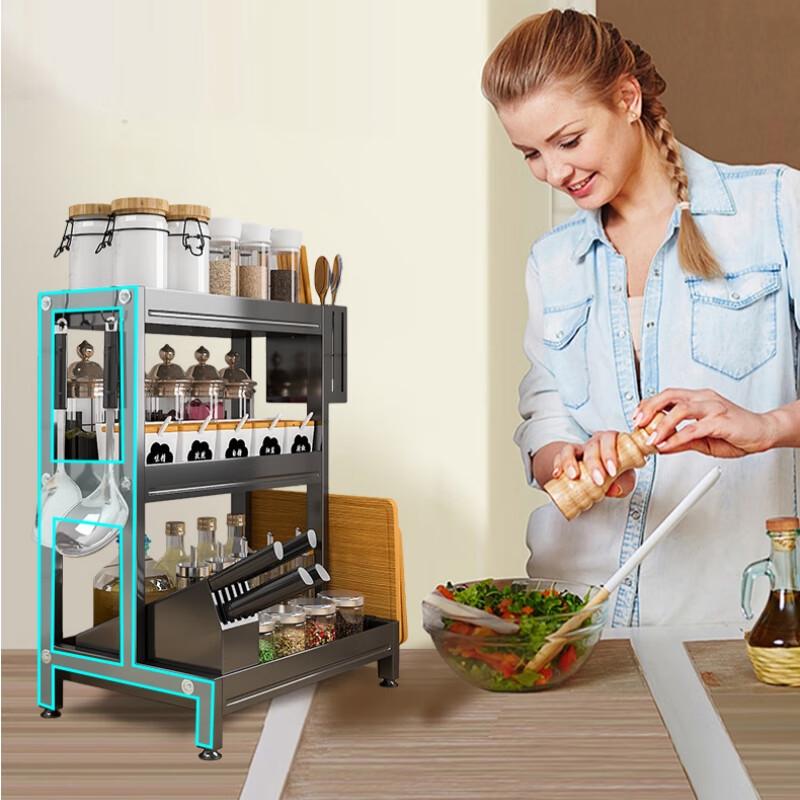 Two-Tier Black Kitchen Countertop Spice Rack