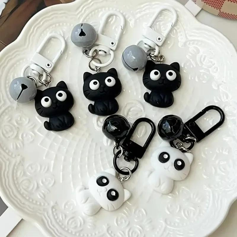 1pc/2pcs Cute Black White Cat Keychain Funny Creative Versatile Pendant Backpack Hangings Key Ring Accessories Jewelry Gifts
