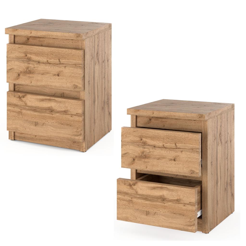 Wotan Oak Bedside Cabinet 30 Cm 2 Drawers Table Tv Stand For Loft Bedroom