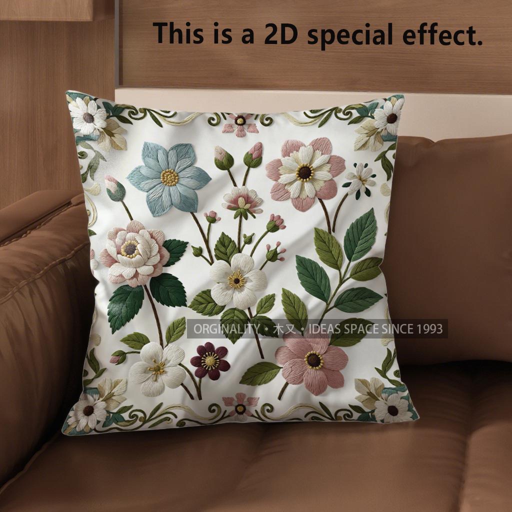 2D Vintage Floral Embossed Print Throw Pillow Covers Pattern Cushion Cover Suitable For Sofa Bedroom Car Pillow Cover