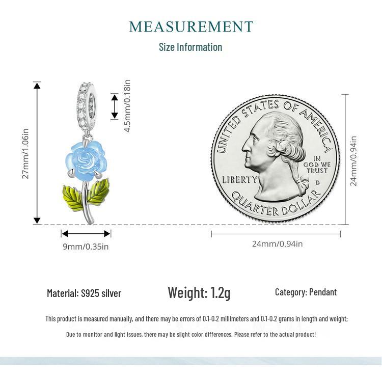 Yinziyun S925 Silver Rose Pendant with UV Color-Changing Flower Beads for DIY Bracelet