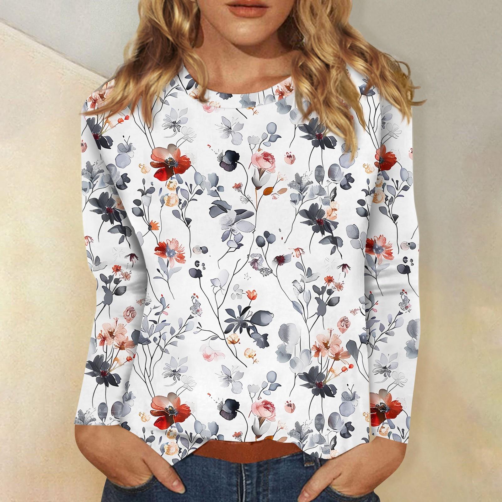 

Женский модный повседневный пуловер с круглым вырезом и длинным рукавом с цветочным принтом M