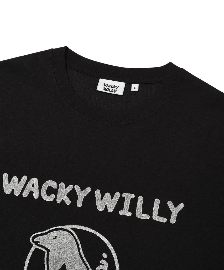WACKY WILLY Typo Bird Graphic Short Sleeve T-Shirt Black