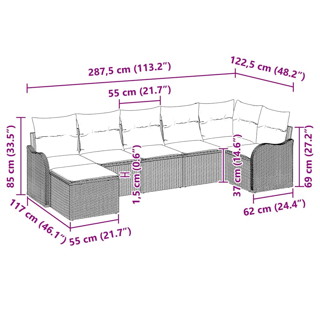 Garden Sofa Set with Cushions 7 pcs Black Poly Rattan