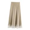 European Style 2025 Elegant Women's Silk Satin Midi Skirt