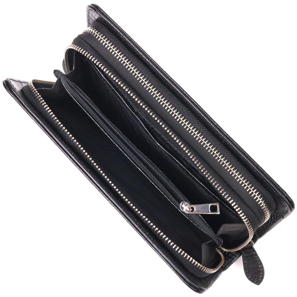 Unusual Men's Two-compartment Purse Made of Genuine Textured Leather with Reptile Embossing CANPELLINI 21571 Black