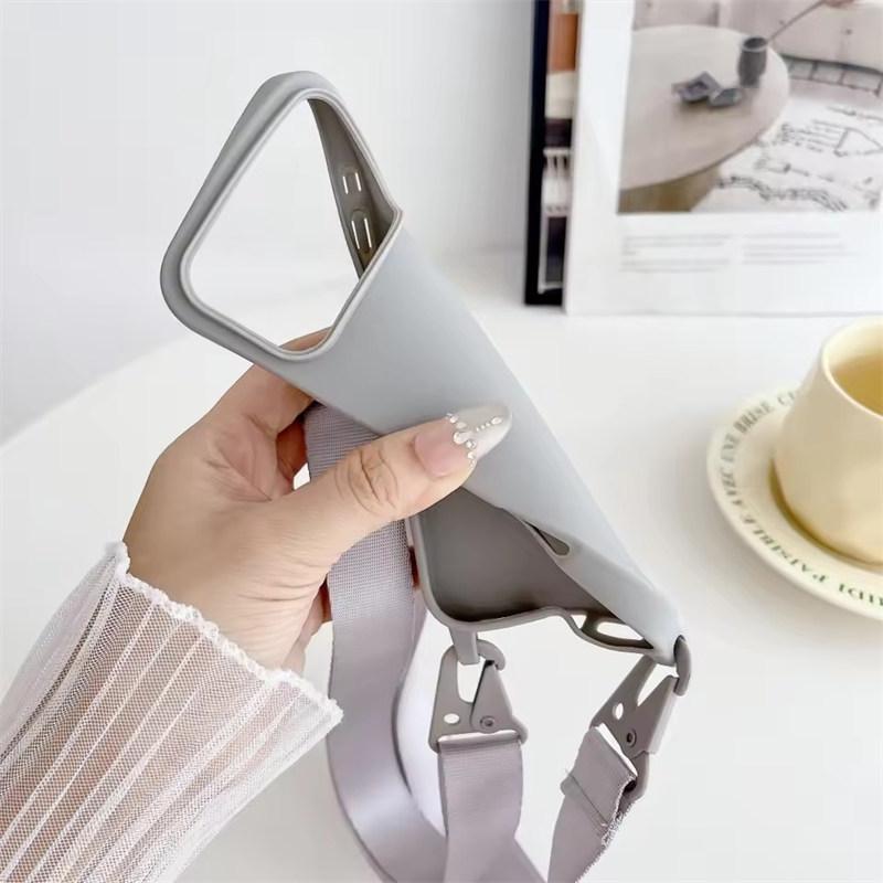 Crossbody Necklace Strap Lanyard Matte Silicone Case For iPhone 17 16 15 14 Pro Max 11 12 13 XR X XS 8 Plus SE Shockproof Cover