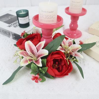 2026 Simulated Candlestick Wreath Silk Artificial Flowers Candle Ring Mini Wreath Wedding Party Decoration