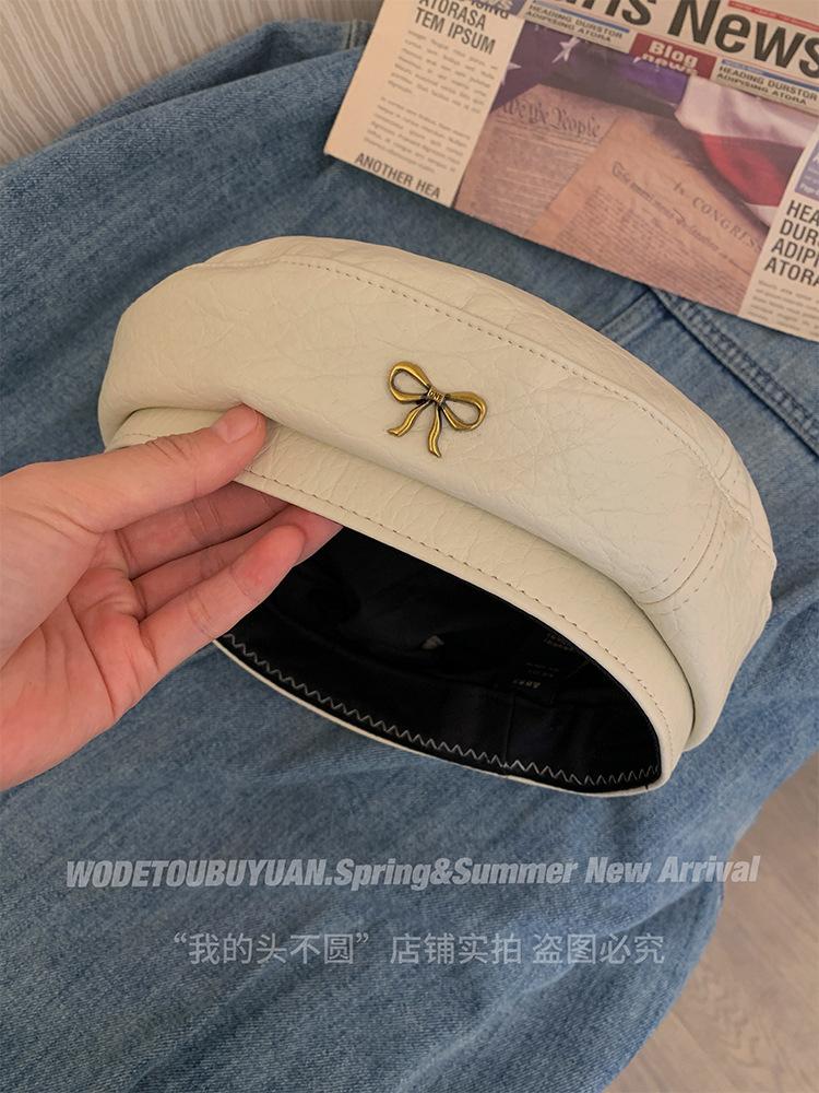 Liangfang High Quality Bow Leather Beret Hat Newsboy Painter Hat Autumn And Winter
