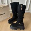 The Inner Height Is Increased by 10cm, Black Stacked Thick-soled Boots, Women's 2025 New Small Men Wear Tall Knight Boots.