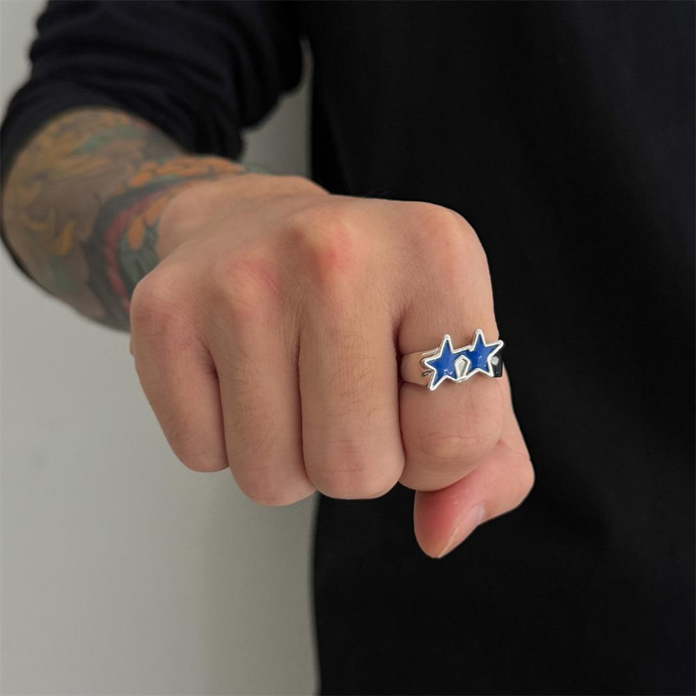 

Fashionable Personalized Oil Dripping Five Pointed Star Ring Men s Hip-hop Niche Exaggerated Index Finger Men s Bracelet resizable синій