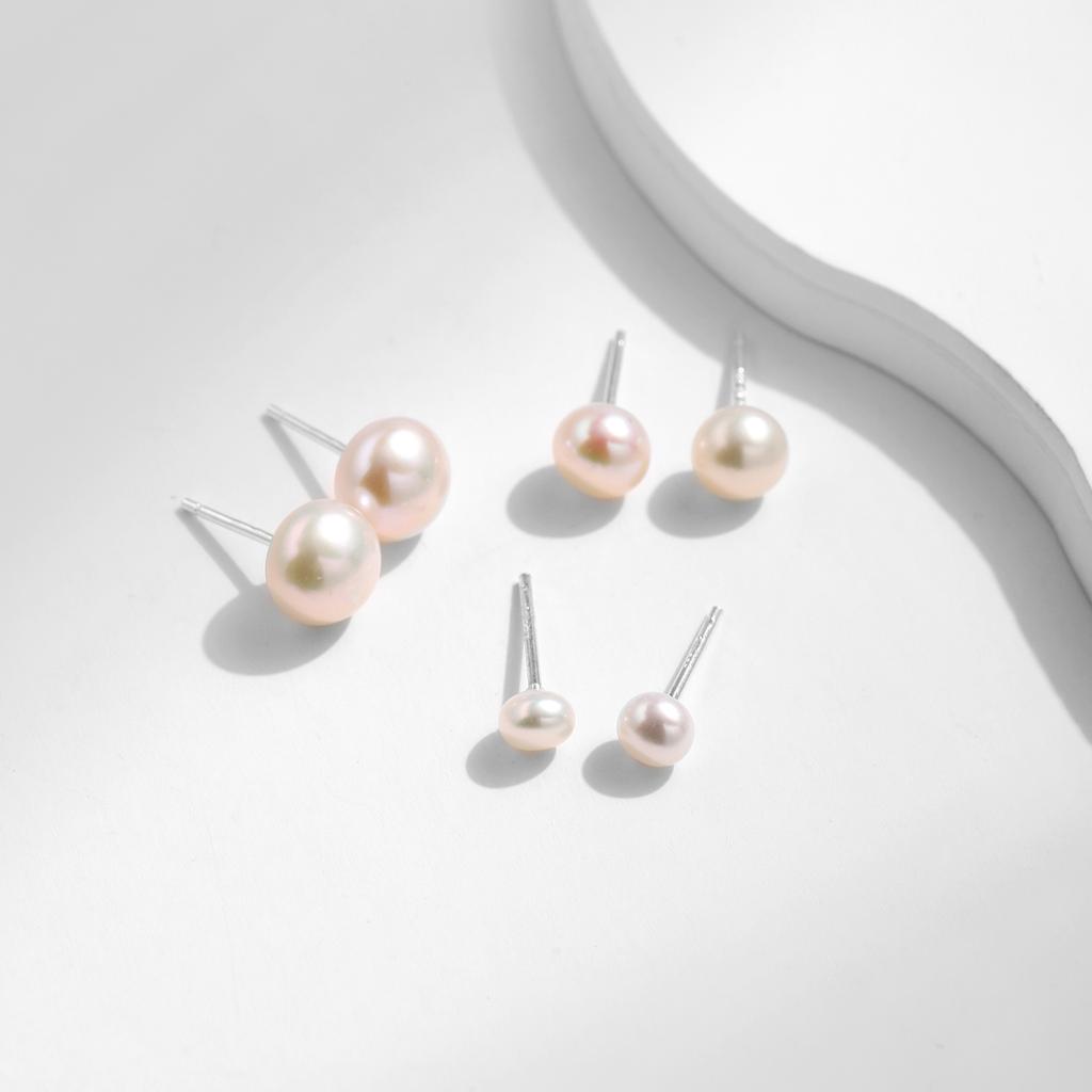 Natural Freshwater Pearls Stud Earrings 925 Sterling Silver Classic Elegant Earrings For Women Female Fine Jewelry