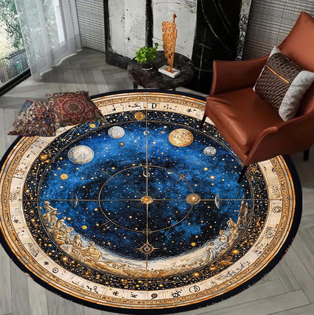 

Starry Sky Printed Circular Carpet Star Moon Pattern Carpet Dreamy Compass Living Room Bedroom Decoration Rug 60cmx60cm