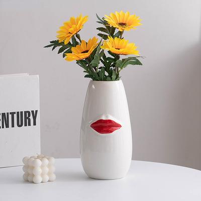 Ceramic Vase Creative Red Lips Desk Decoration Minimalism Red Lips Porcelain Flowers Pots Flower Arrangement Floral Vases