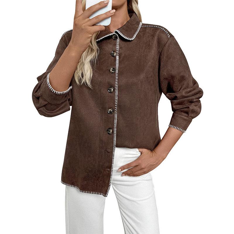 

Новая осенне-зимняя повседневная рубашка-куртка свободного кроя с лацканами в стиле ретро с цветными блоками для женщин XL коричневый