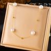 Gold Plated Freshwater Pearl Pendant Necklace, Dainty Station Chain Choker, Elegant Stainless Steel Jewelry for Women Gift