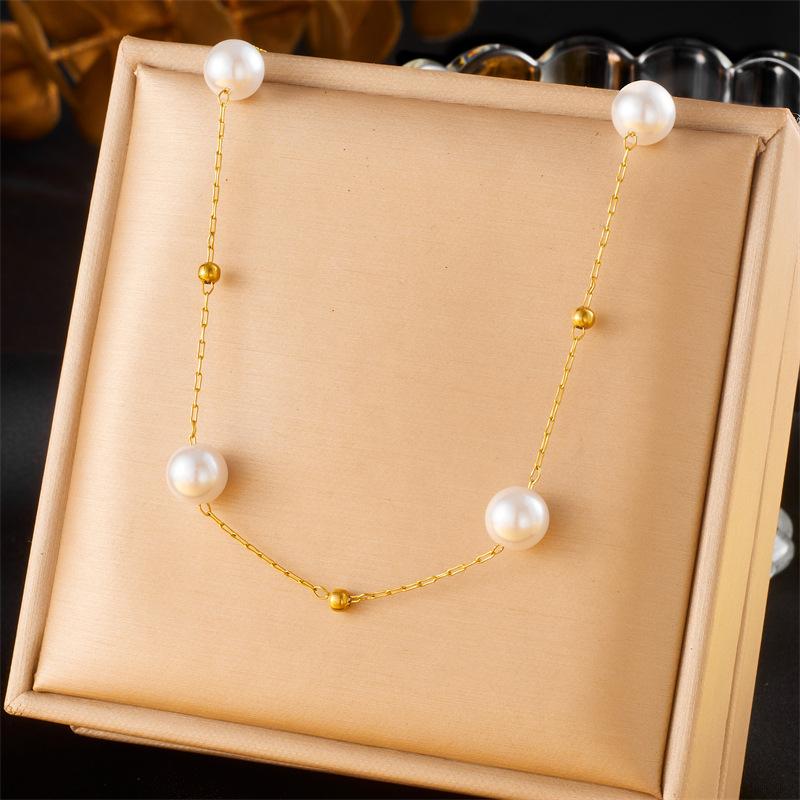 Gold Station Pearl Jewelry Set Necklace Bracelet