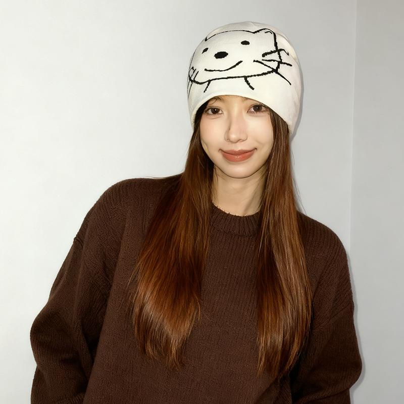 Cat cold hat small head circumference female autumn and winter show a small face warm knitted hat maternity confinement windproof headgear