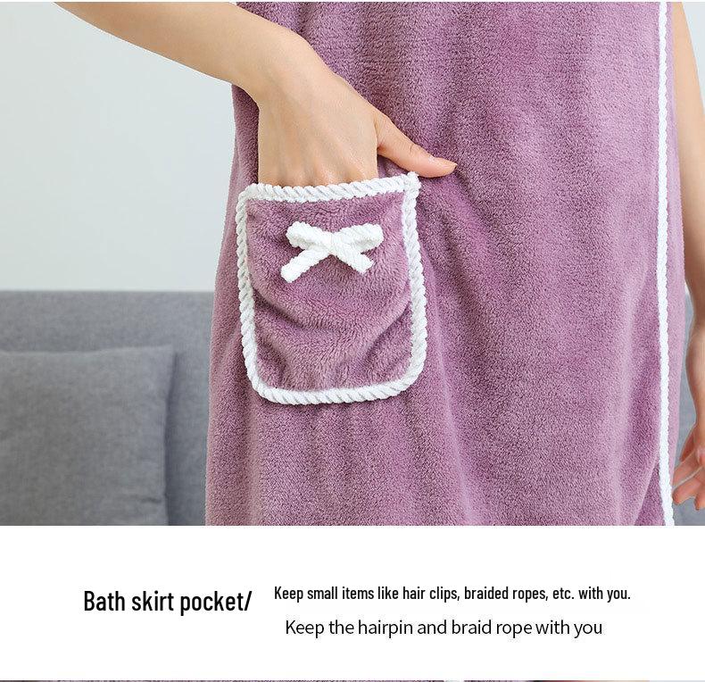 Soft Absorbent Coral Fleece Bathrobe with Pockets – Wearable as Sling Towel, Customizable, Thickened for Comfort