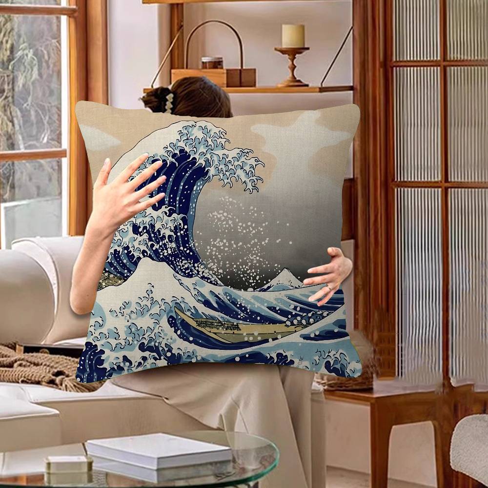 Japanese Wave Pillowcases Home Bedding Decorative Pillow Cover Wedding Super Soft Pillow Case