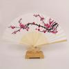 6pcs Cherry Blossom Fabric Folding Fans - Japanese Style Handheld Fans with Pink & Black Floral Design, Elegant Wedding Party Favors & Home Decor