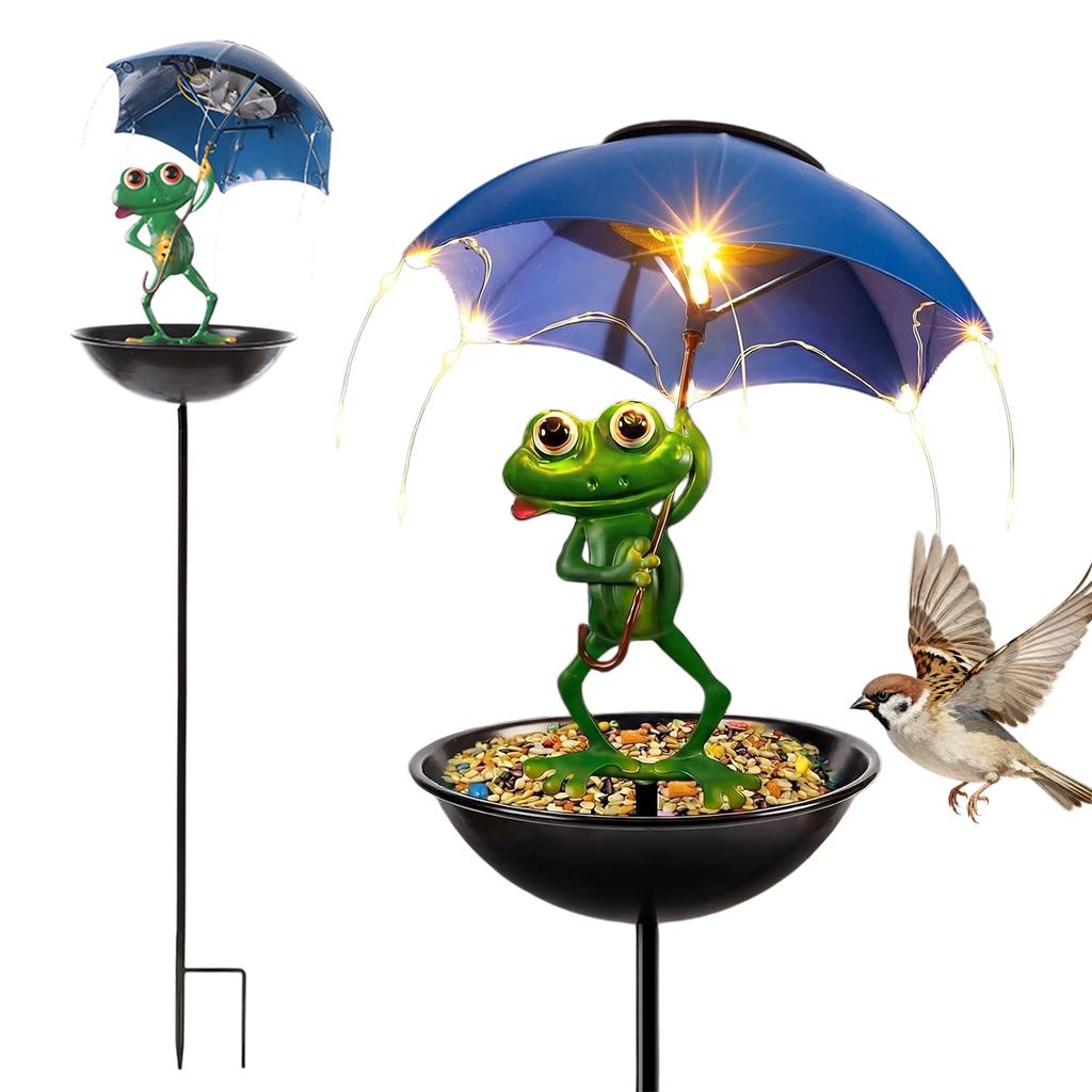 Outdoor Solar Frog Garden Decoration with Umbrella Frog Statue Solar Powered Lawn Lamp LED for Yard Path Lawn Garden Decor