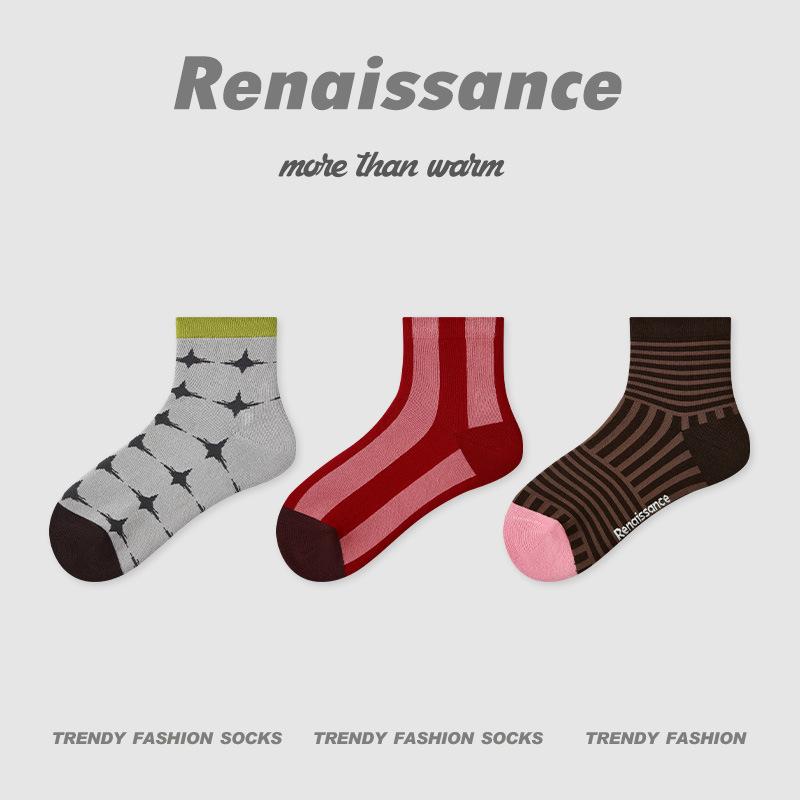 3 Pairs of Women's Summer Thin Geometric Design Breathable Stripe Low Top Socks