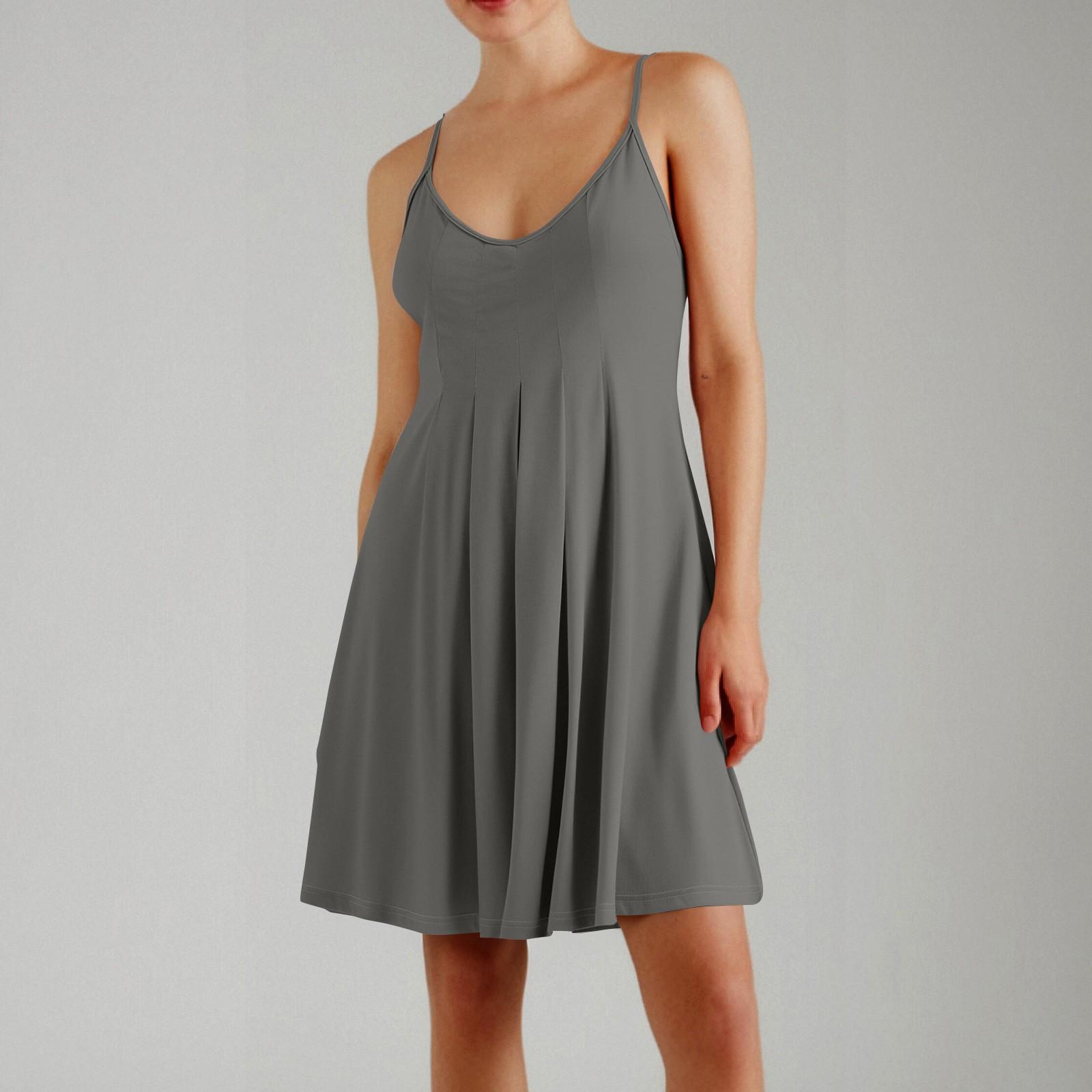 

Women s Color Sleeveless Shoulder Strap Pleated Dress With Suspender Skirt M