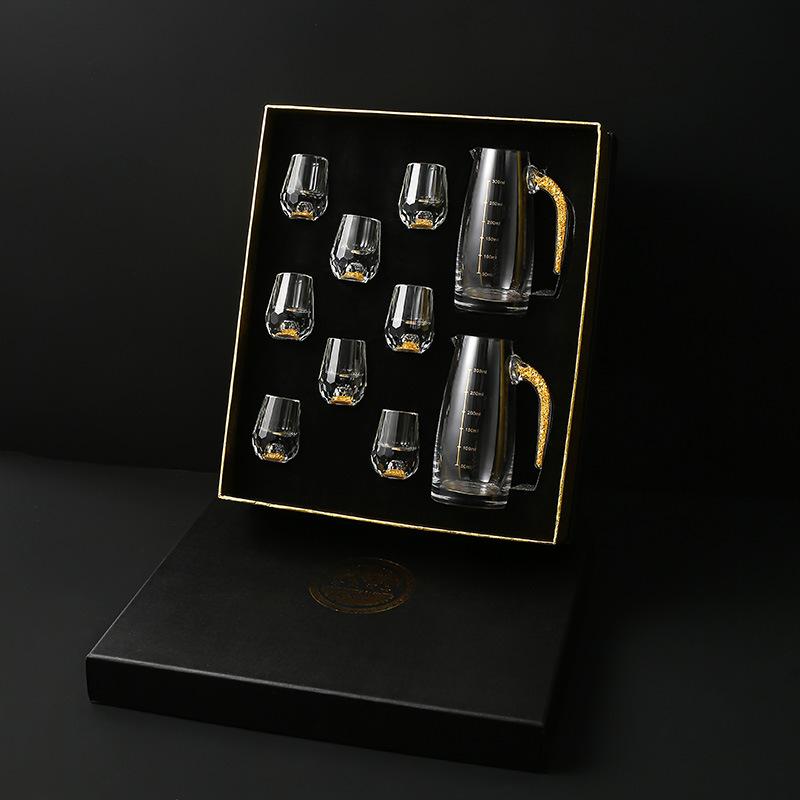24K Gold Foil Baijiu Cup, High-End Crystal Small Mouth Cup, Spirit Cup, Wine Dispenser, Wine Cup Set, Home Gift