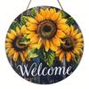 Iron Sign Welcome Round Sunflower Floral Cafe Office Wall Decor
