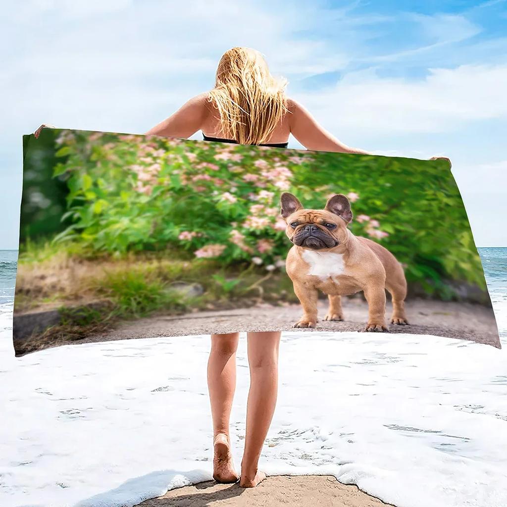 Asciugamani da Spiaggia e da Bagno con Fantasia Bulldog Francese, Grandi Dimensioni, Asciugamano da Viaggio, Piscina e Uso Interno, per Adulti e Bambini, Super Assorbenti